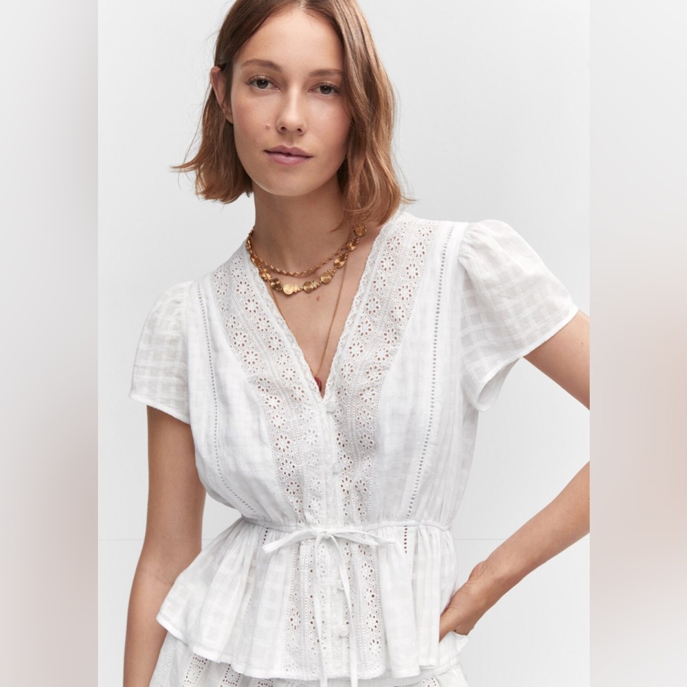 Mango embroidered openwork blouse